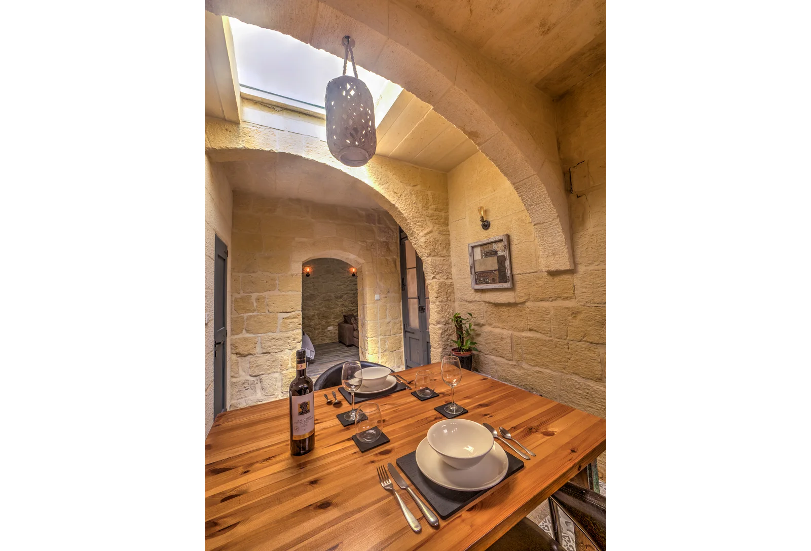 Dining and kitchen area at The Bunker in Gozo